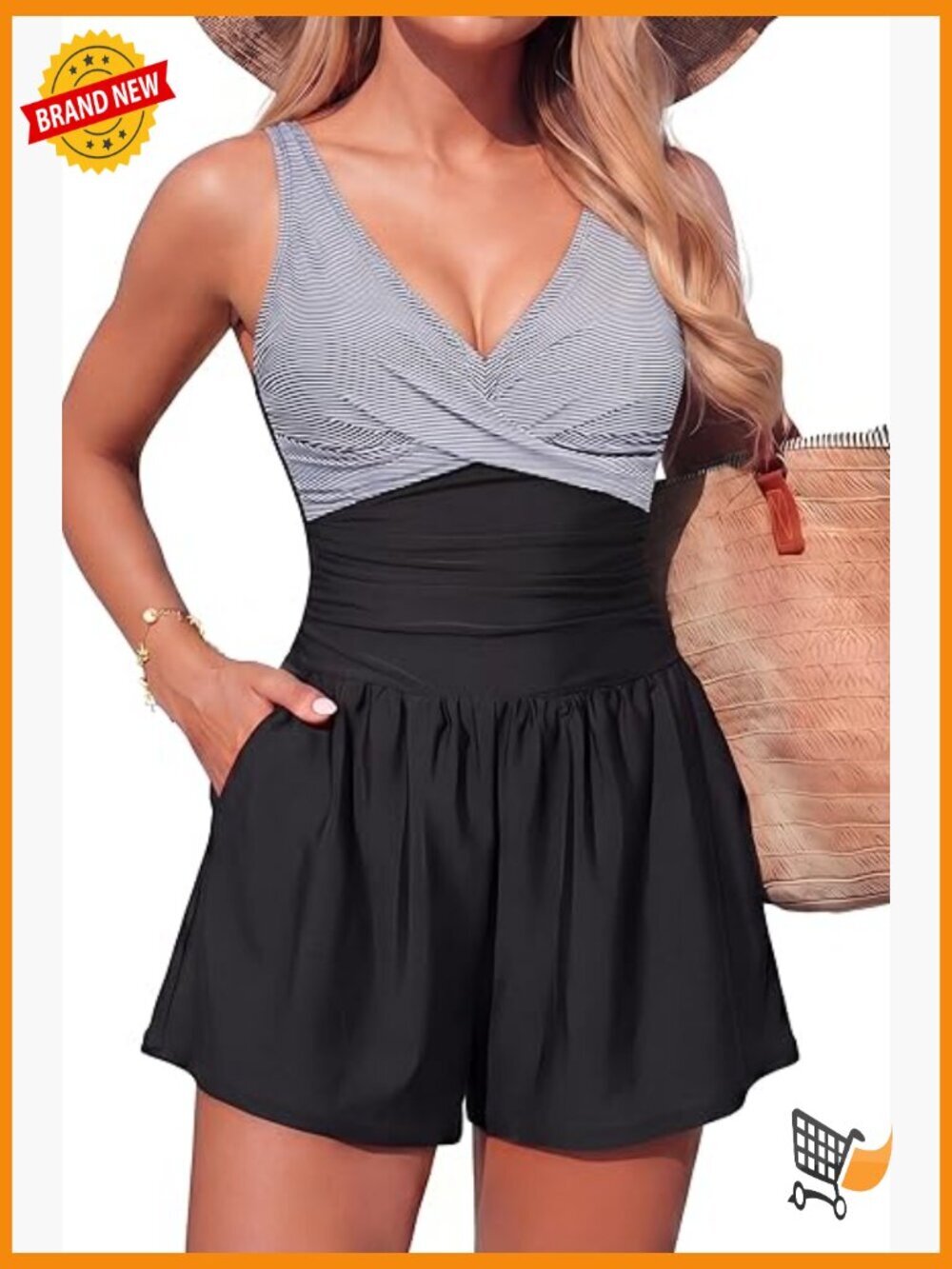 Tummy Control One Piece Swimsuit with Shorts and Pockets
